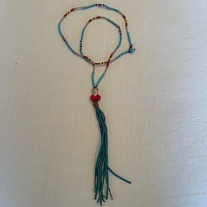 2 Chicas Beaded Necklace with Leather Fringe